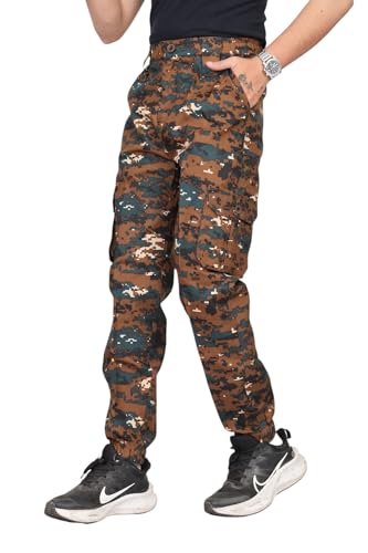 SMALL TRY Men's Military Cargo Pants, Digital Camouflage Pattern, Brown and Green, Multi-Pocket Design (in, Numeric, 30, Regular, Brown Cobra)