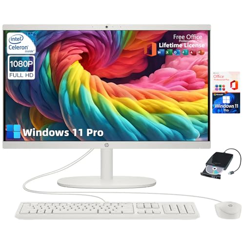 HP 21.5-inch All-in-One Desktop Computer - Office Lifetime & Win 11 Pro | FHD Anti-Glare Display | Intel Celeron | HDMI | WiFi6 | Webcam | w/Bundle Accessories | 32GB RAM + 1TB SSD