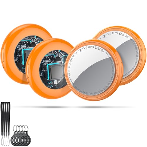 Air Tracker Tags (Orange) 4-Pack, Bluetooth Tracker Work with Apple Find My (iOS Only), Key Finder and Item Locator Smart Tag with Protective Case/Key Ring/Lanyard, Tracker Tag for Keys/Luggage/Wallet