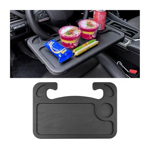 XINLIYA Car Steering Wheel Desk, 2 in 1 Portable Vehicle Work & Eating Table for Travelers with Drinks Pen Holder, Multipurpose Automotive Travel Tray Accessories, Universal Fit (Black)