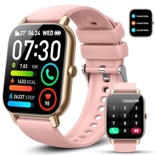 Smart Watch for Men Women (Answer/Make Call), 1.85" HD Screen Smartwatch with Heart Rate Sleep Monitor Pedometer, 112 Sports Mode Fitness Watch, IP68 Waterproof Fitness Tracker for Android iOS, Pink