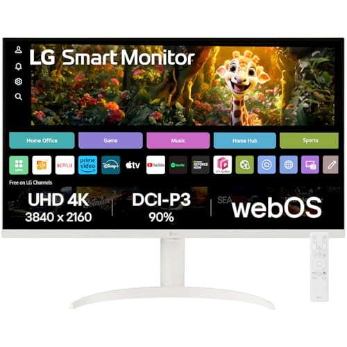 LG 32SR75U Smart Monitor with Steaming TV,32", 4K UHD (3840 x 2160), HDR10, USB Type-C, WebOS, Apple AirPlay 2, Screen Share, Bluetooth, Built-in Speaker, Height Adj., HDMI, USB, Remote Control,White