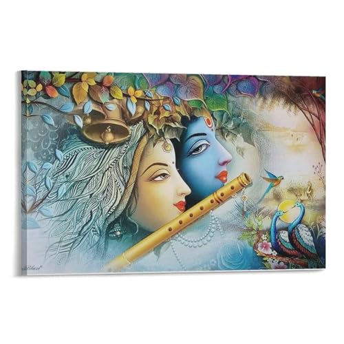 Sri Krishna with Flute Big Wall Painting - Radha Krishna Art Poster Wall Art Paintings Canvas Wall Decor Home Decor Living Room Decor Aesthetic Canvas Wall Art Print Living Room Decor 08x12inch(20x30c