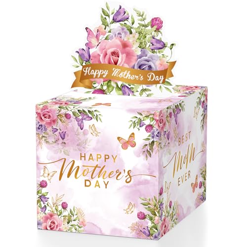 Mothers Day Money Box for Cash Gift Pull, Money Pull Box Gift Best Mom Ever, Funny Mothers Day Money Pull Box, Happy Mother’s Day Box for Cash with Pull Out Card DIY Set from Daughter Son (Watercolor)