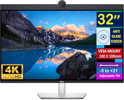 Dell UltraSharp 32" 4K UHD IPS Video Conferencing Monitor with 5ms Response Time, Built-in Speakers, Anti Glare, VESA Mount (100mm), DisplayPort, HDMI, Black/Silver (2025 Latest Model)