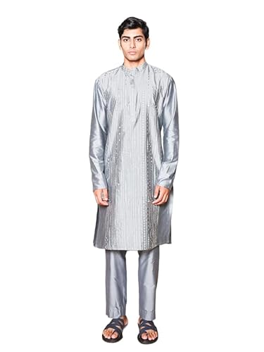PATR Drita Sky Blue Embroidered Katan Kurta for Men – Elegant, and Perfect for Festive & Special Occasions