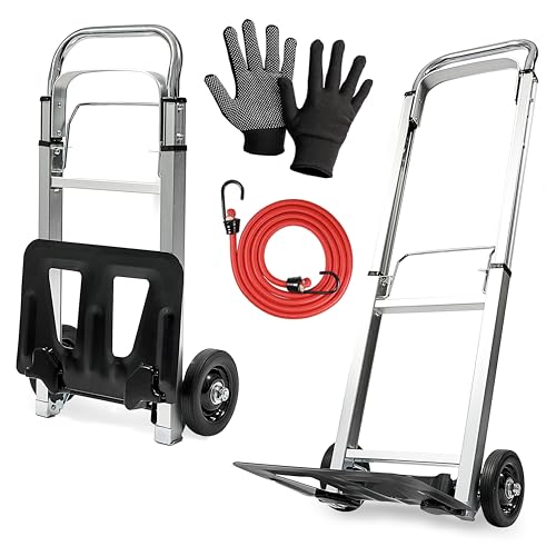 MoverX Folding Hand Truck Aluminium, Heavy Duty Hand Truck Foldable Trolley on Wheels, Multi Purpose Sack Truck Moving Trolley, 90kg