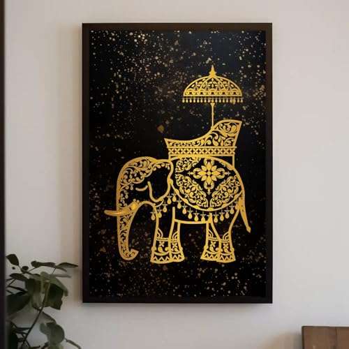 Indian Maharaja Elephant Art Gold Luxury Indian Wall Decor Indian Gift Elephant Artwork For Home And Office Ready To Hang