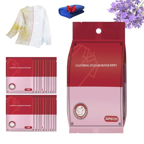 Evolutions Stain Remover Wet Wipes, Clothing Stain Removal Wet Wipes, Portable Emergency Stains Removal Wets, with Individual Wrapped, for On Clothes and Shoes and Bed Sheets (1 Pack-20 Pcs)