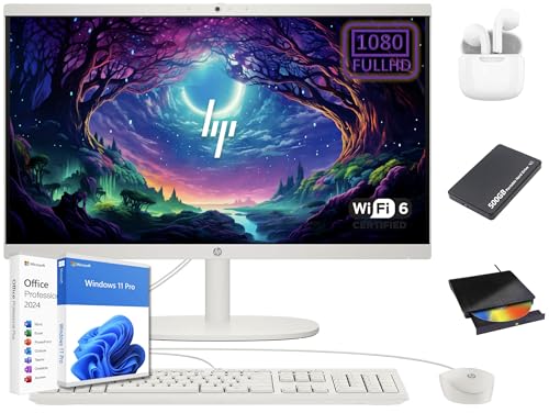 HP 22 inch FHD All-in-One Desktop Computer PC 2025 Flagship, 32GB RAM, 1TB Storage (500GB SSD + 500GB Ext), Intel Celeron CPU, Webcam, WiFi 6, HubxcelAccessory, Win 11 Pro, Lifetime Office 2024
