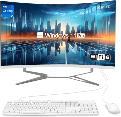 SZTPS 23.8" FHD All in One PC Desktop Computer,i5-12450H 8 core Processor,16 GB RAM,256 GB SSD,WiFi,Bluetooth WiredKeyboard & Mouse,Windows 11 Pro PC (Curved panel)
