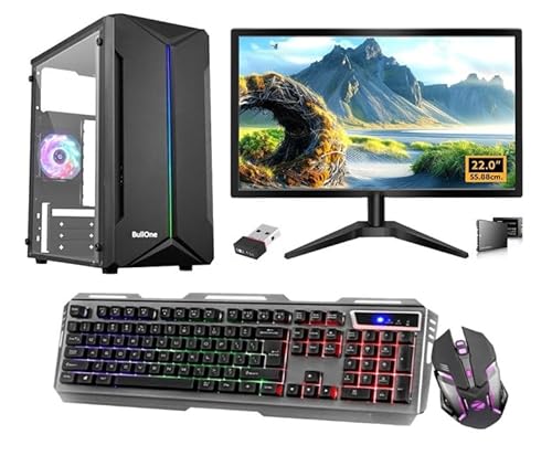 BullOne All-in-One Desktop Computer, 22inch Moniter, Core i7 6700, 32GB RAM, 500GB SSD, RGB Keyboard, Mouse, 4GB Graphics Card, WiFi, RGB Gaming Cabinet, Win 11 (32-500-4GB)
