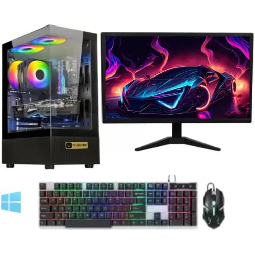 TrakinPC Core i5 Gaming PC RGB Cooling Fan (16 GB RAM / 128 GB SSD/500 GB HDD / Win10 Pro) Assembled Desktop Computer (19 inch Display) RGB Keyboard & Mouse, WiFi