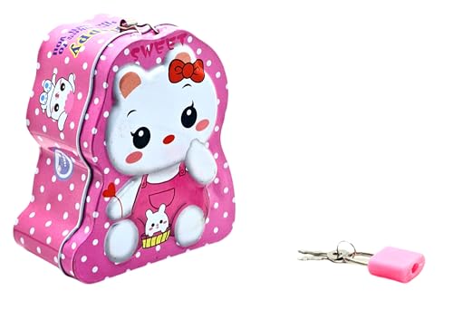 GNR Mini Metal Coin Bank/Piggy Bank with Lock & Key for Kids | Birthday, Educational Learning, Return Gift (Kitty)