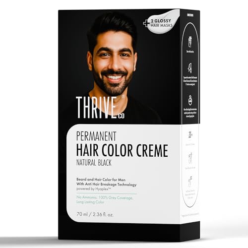 ThriveCo Permanent Hair Color Creme, Natural Black | Reverses Damage, Nourishes Hair | Long Lasting Color | 100% Hair and Beard Coverage | No Ammonia | Powered by Hyaplex™