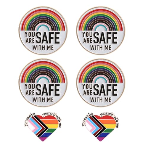 6 Pcs Gay Pride Enamel Pins, FUNCYboo Pride Pins Rainbow LGBTQ Pins You're Safe with Me You Can Be Yourself with Me Trans Pride Flag Enamel Pin for Gay Pride Accessories Clothing Bag Hats