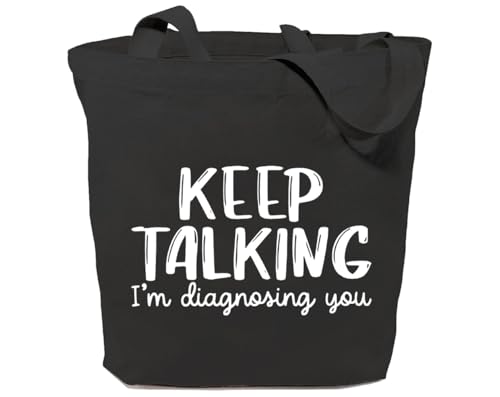 GXVUIS Keep Talking I'm Diagnosing You Women Canvas Tote Bag Psychology Funny Saying Reusable Grocery Bag Psychologists Gift, Black, One Size